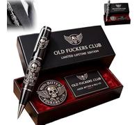 Stylo Old F*ckers Club édition limitée, stylo amusant en métal noir de qualité supérieure avec carte et badge du club F*ckers, stylos en métal de qualité supérieure, pour les vétérans intrépides et