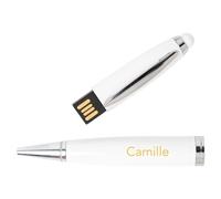 Stylo Original avec clé USB intégrée et Personnalisation Texte - Gravure Texte sur Le Stylo clé USB Blanc - Stylo Clef USB 2 en 1 Personnalisable