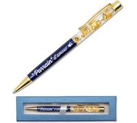 Stylo Parrain D'amour Bleu À La Feuille D'or Gravé Avec Coffret - Idée Cadeau Parrain - Stylo Métal Personnalisé, Cadeau De Naissance, Gravure Française