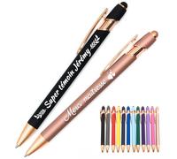 Stylo personnalisé en métal 2 en 1 Cuivré - Texte, icônes et décorations personnalisables, stylo avec étui cadeau homme femme Noël, prénom collègue, secret Santa, gravure laser