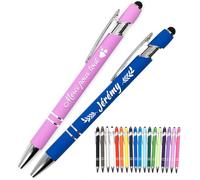 Stylo personnalisé en métal 2 en 1 Soft touch - Texte, icônes et décorations personnalisables, stylo avec étui cadeau, prénom, collègue, gravure laser