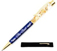 Stylo Personnalisé ""The Best"", Bleu - Stylo À La Feuille D'or Avec Gravure Laser, Cadeau Personnalisé Et Chic À Offrir Avec Étui Pour Meilleur Collègue, Ami