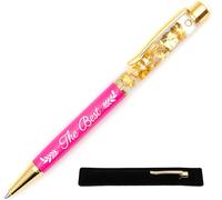 Stylo Personnalisé ""The Best"", Rose - Stylo À La Feuille D'or Avec Gravure Laser, Cadeau Personnalisé Et Chic À Offrir Avec Étui Pour Meilleur Collègue, Ami