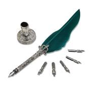 Stylo Plume De Calligraphie Anglaise Avec 5 Plumes,Encre D'écriture,Cadeau De Mariage - Type Green Feather-Comes With 5 Nibs