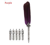 Stylo Plume En Métal Sculpté Pour Calligraphie De Paupières,Plume De Dinde,Stylos Obliques,Cadeau Vintage,1 Ensemble,5 Pièces - Type Violet