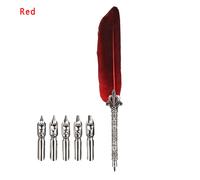 Stylo Plume En Métal Sculpté Pour Calligraphie De Paupières,Plume De Dinde,Stylos Obliques,Cadeau Vintage,1 Ensemble,5 Pièces - Type Rouge