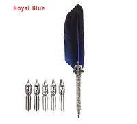 Stylo Plume En Métal Sculpté Pour Calligraphie De Paupières,Plume De Dinde,Stylos Obliques,Cadeau Vintage,1 Ensemble,5 Pièces - Type Royal Blue