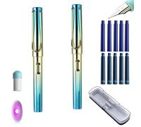 Stylo Plume Ergonomique Pour Étudiants Set 2 Pièces,Prise Correctrice Pour Apprentissage L'Écriture,Coffret De Rangement,Cartouches Bleues,Noires,Nettoyage Plume (Bleu clair Colorful, EF:0.38mm)