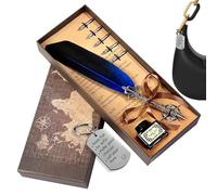 Stylo Plume et Encrier Set | Séchage Rapide avec Becs de Rechange Porte-Clés | Set d'Encres et d'Accessoires pour Écriture | Pour Journaling Dessin Signatures Femmes Hommes Débutants Maison Bureau Voy