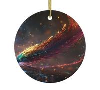 Stylo plume étrange - Ornement rond en céramique avec une ficelle dorée, parfait pour les décorations de fête ou les réunions de famille.