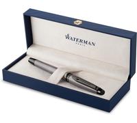 Stylo Plume Expert Laque Argentée Métallisée Avec Finitions Ruthénium Plume Fine En Acier Inoxydable Avec Revêtement Pvd Encre Bleue Étui Cadeau