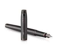Stylo plume monochrome Parker IM, encre bleue, bordures et finitions gris acier, pointe moyenne, étui cadeau