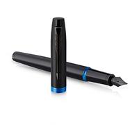 Stylo plume Parker IM Vibrant Rings | Satin noir laqué avec détails bleu océan | Plume moyenne avec recharge d’encre bleue | Étui cadeau