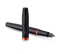 Stylo plume Parker IM Vibrant Rings | Satin noir laqué avec détails orange vif | Plume moyenne avec recharge d’encre bleue | Étui cadeau