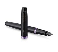 Stylo plume Parker IM Vibrant Rings | Satin noir laqué avec détails violet améthyste | Plume moyenne avec recharge d’encre bleue | Étui cadeau