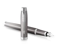 Stylo plume Parker IM Writing Rituals, Gris avec dégradé, Finitions chrome, Plume fine, Encre bleue, Coffret cadeau