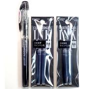 Stylo plume platine, New Preppy, pointe fine, noir (PSQ-300#1) + cartouches d'encre SPN-100A#1 (noir) [pack d'origine Komainu-Dou]
