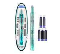 Stylo plume portable rétractable, encre bleue et noire, corps transparent avec 5 cartouches d'encre rechargeables, pointe moyenne et corps transparent pour une écriture fluide sans fuite, bleu encre