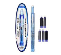 Stylo plume portable rétractable, encre bleue et noire, corps transparent avec 5 cartouches d'encre rechargeables, pointe moyenne et corps transparent pour une écriture fluide sans fuite, bleu encre