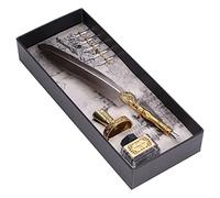 Stylo Plume Porte-Stylo Cadeaux Coffret Signature Stylo Plume Ensemble Stylo Coffret Stylo Trempette Style Européen Rétro Plume Vintage Élégance Exquise Plume (Brown)