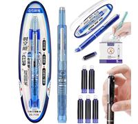 Stylo plume rétractable, corps d'encre bleu et noir de 0,38 mm, comprend 5 cartouches d'encre rechargeables, stylo à encre gel pressable pour journal, stylo plume à pointe fine pour une écriture