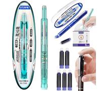 Stylo plume rétractable, corps d'encre bleu et noir de 0,38 mm, comprend 5 cartouches d'encre rechargeables, stylo à encre gel pressable pour journal, stylo plume à pointe fine pour une écriture