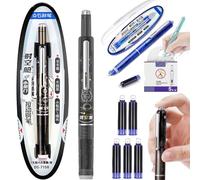 Stylo plume rétractable, corps d'encre bleu et noir de 0,38 mm, comprend 5 cartouches d'encre rechargeables, stylo à encre gel pressable pour journal, stylo plume à pointe fine pour une écriture