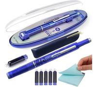 Stylo plume rétractable pour écrire, cartouche d'encre bleue et noire de 0,38 mm, avec 5 cartouches d'encre rechargeables, corps transparent, stylo plume pour débutant, écriture lisse, sans fuite, 2