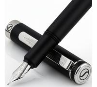 Stylo Plume Scriveiner de Luxe EDC (moyen), Superbe stylo de poche avec finition noir mat, Plume allemande Schmidt, Convertisseur, Coffret cadeau stylo d'écriture homme et femme, Stylo plume de bureau