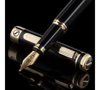 Stylo plume Scriveiner laqu noir Superbe stylo de luxe avec finition or 24 carats Plume Schmidt dor e 18 carats (large) Meilleur coffret cadeau