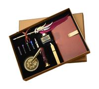 Stylo plume vintage et tampon sceau en cuir avec carnet et encres pour invitations de fête, scrapbooking