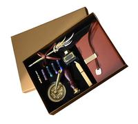 Stylo plume vintage et tampon sceau en cuir avec carnet et encres pour invitations de fête, scrapbooking