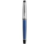 WATERMAN Expert Deluxe Stylo plume, Laque métallique Bleu, capuchon métal, Plume moyenne, encre bleue, Coffret cadeau