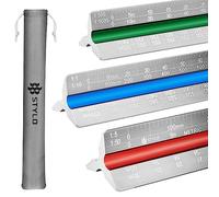 Stylo Règle d'Architecte en Aluminium - 30 cm - Triangulaire Gravée au Laser Avec Rainures à Code Couleur pour Plan, Dessin - Architecturale (Gris, Unités Métriques)