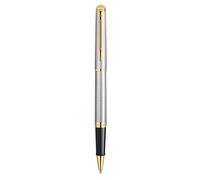 WATERMAN Hemisphere Stylo roller, acier inoxydable, attributs dorés, recharge noire pointe fine, Coffret cadeau