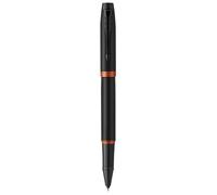 Stylo roller - PARKER - IM Vibrant Rings - Satin noir laqué - Bagues orange vif - Recharge fine noire