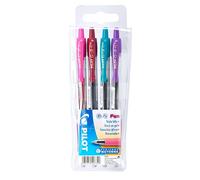 Pilot Stylo à encre gel rétractable, G-2, pointe moyenne, avec zone de préhension, corps dans des coloris assortis, couleurs d'encre assorties : Rouge, rose, violet, bleu (Pochette de 4)