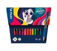 Pilot – Stylo roller G2 encre gel rétractable pointe moyenne 0,7 mm – Pochette 14 couleurs assorties
