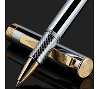 Stylo roller Scriveiner Silver Chrome, stylo de poche de luxe prim , finition or 24 carats, recharge Schmidt allemande, meilleur coffret cadeau d