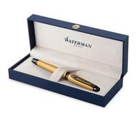 Stylo roller Waterman Expert | Laque dorée métallisée avec finitions ruthénium | Pointe fine | Encre noire | Étui cadeau