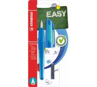 Stylo scolaire - STABILO EASYbuddy en bleu foncé/bleu clair - couleur d'écriture bleu (effaçable) - 2 cartouches incluses - avec plume standard M
