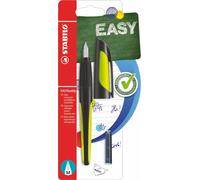 Stylo scolaire - STABILO EASYbuddy en noir/limette - couleur d'écriture bleu (effaçable) - 2 cartouches incluses - avec plume standard M