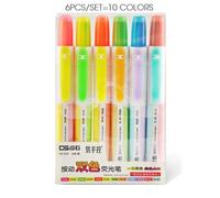 Stylo Surligneur Rétractable À Double Pointe, 6 Pièces/Ensemble, 10 Couleurs Fluo, Fluorescent Doux, Marqueur Scolaire