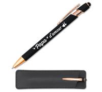 Stylo tactile gravé Papa d'amour Noir Cuivré avec étui en cuir - Idée cadeau fête des pères original - Stylo métal 2 en 1 personnalisé, gravure française