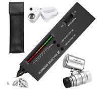 Stylo testeur de diamant électronique portable, détecteur de diamants de haute précision avec 2 mini loupes LED pliables 30x et 60x pour débutants et experts