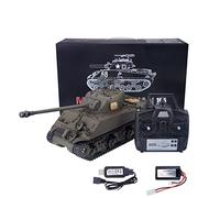 Stylomira Char moyen RC US M4A3 Sherman 1:16, modèle de véhicule militaire télécommandé avec boîte de vitesses en acier, fumée, son, lumière, bataille infrarouge, baril rétractable
