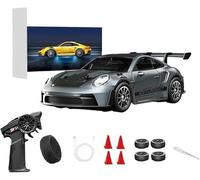 Stylomira Voiture de dérive RC en alliage à l'échelle 1/43 avec gyroscope réglable, 2,4 G 4WD 2 modes de conduite RC voiture de course avec lumières LED, modèle de course de bureau pour les amateurs