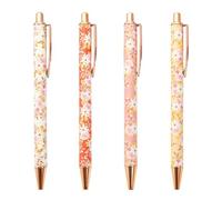 Stylos À Bille À Imprimé Floral 4 Pièces, Stylos À Bille À Clic, Stylos À Bille Mignons, Fournitures D'Apprentissage Et De Bureau, Outils D'Écriture
