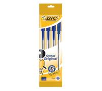 Stylos à bille Cristal Original - BIC - Lot de 4 - Encre bleue - Pointe moyenne - Corps transparent