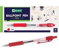 Stylos à bille D.RECT No.294 avec grip en caoutchouc rouge 12 pièces